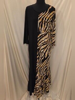 Zadie B’s Patchwork Maxi Dress Tiger Print Asymmetric Ruffle Hem Size M